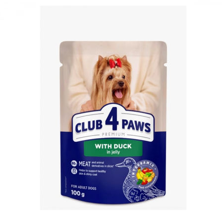 Hrană umedă - Club 4 Paws, Hrană umedă pentru caini talie mică cu rață în jeleu