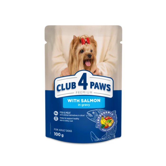 Hrană umedă - Club 4 Paws, Hrană umedă pentru caini talie mică cu somon 100g