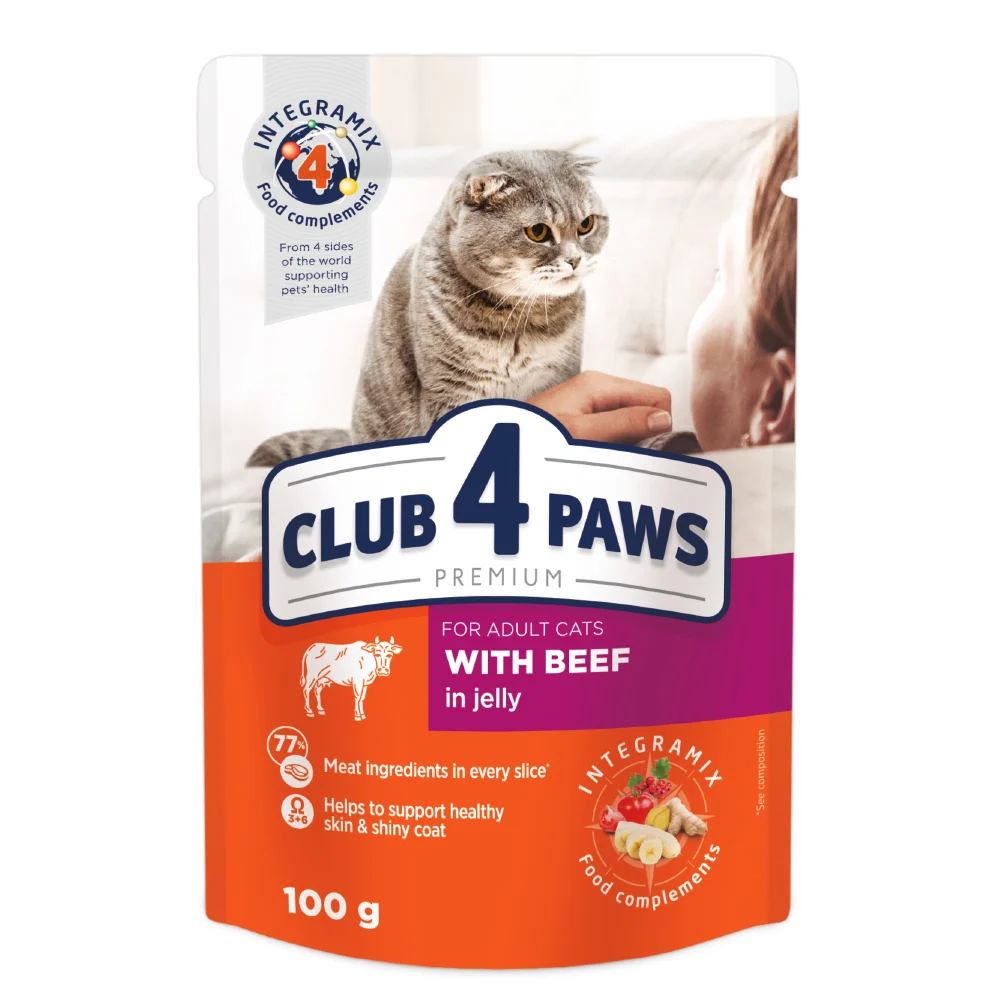 Hrană umedă - Club 4 Paws Premium Hrana umedă pentru pisici cu Vită in jeleu, 100g