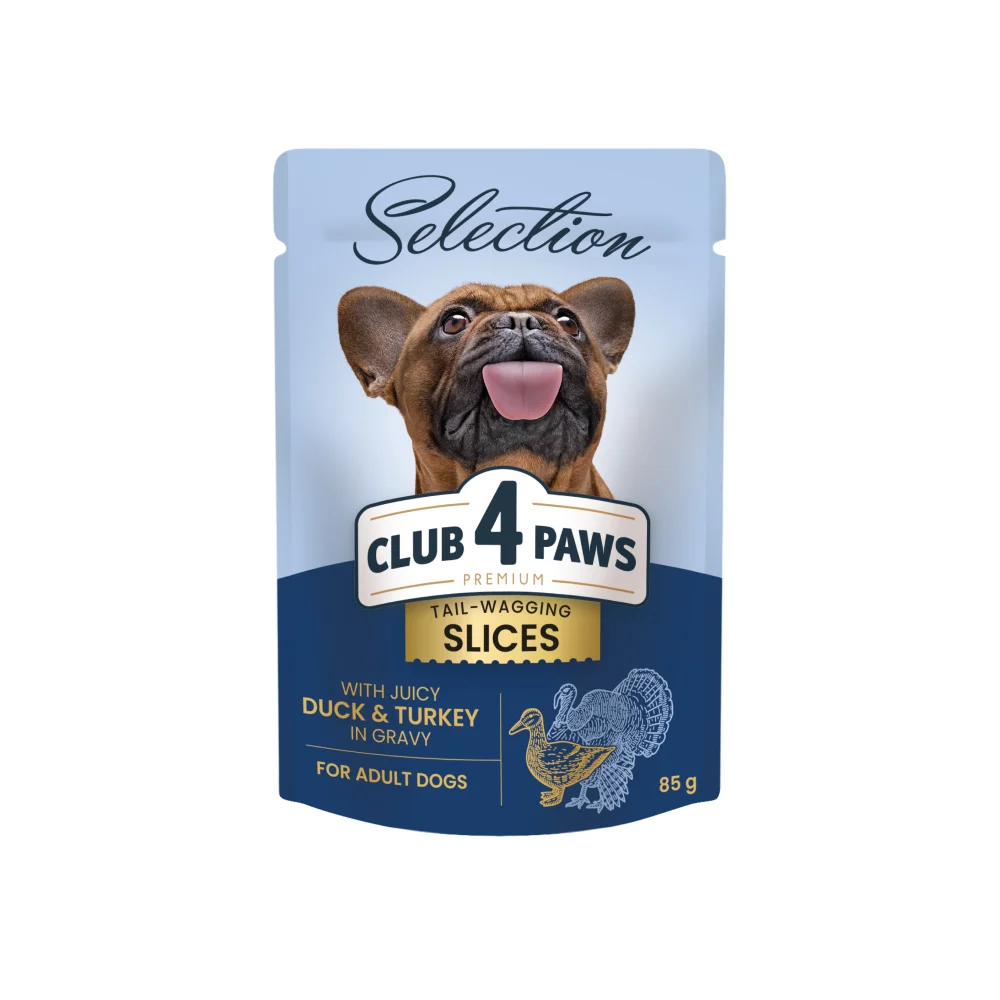 Hrană & Recompense - Club 4 Paws Premium Plus Selection Hrana umeda pentru caini adulti de talie mica -Bucati de rata si curcan in sos,85g
