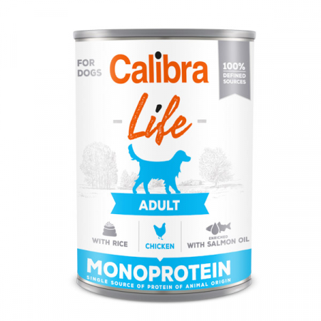Hrană umedă - Conservă pentru caini Calibra Dog Life Adult cu pui si orez, 400 g