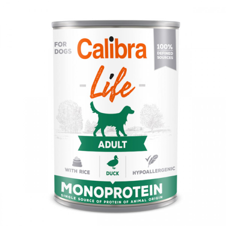 Hrană umedă - Conservă pentru caini Calibra Dog Life Adult cu rață si orez, 400 g