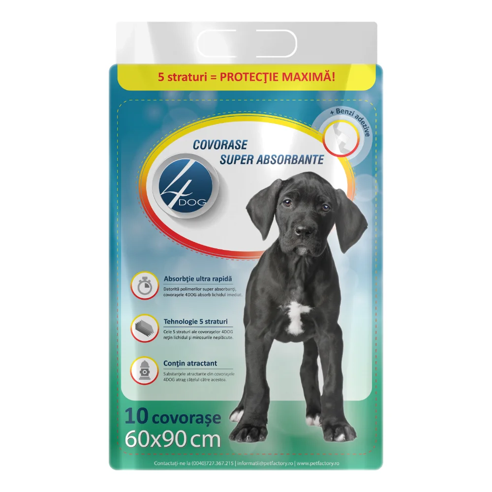 % PROMOȚII - Covoras absorbant 4DOG 60x90cm, 10buc