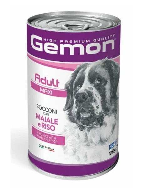 Hrană umedă - Gemon conserve pentru câini cu porc și orez 1250g