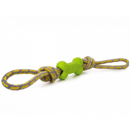 Jucării - Jucărie pentru câini, os și frânghie 40 cm verde/roz