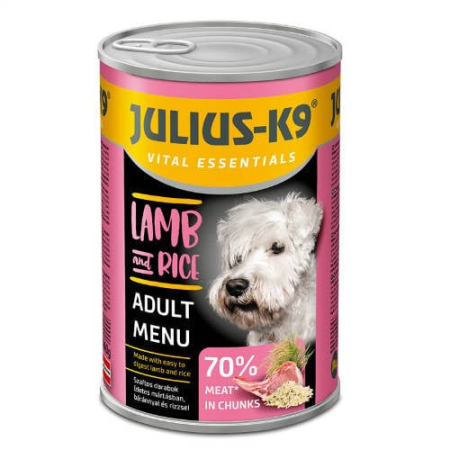 Dog OUTLET - Julius K9 Dog Hrana umeda super-premium pentru câini cu Miel si Orez  1240g