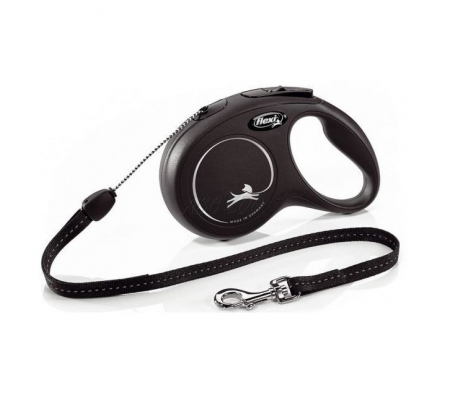 Lesă - Lesă retractabilă pentru câini Flexi clasic, șnur 5m/12kg, S negru
