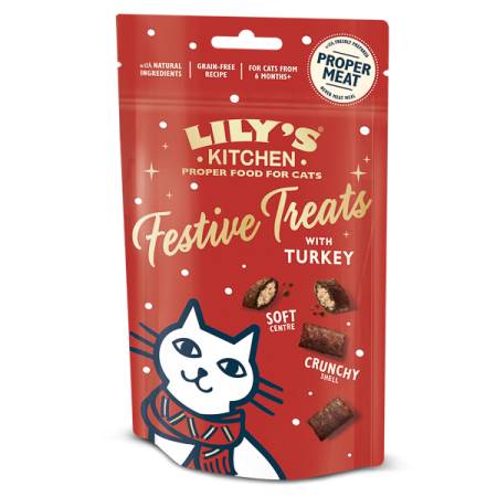 Recompense & Snack - Lily's Kitchen Cat Christmas Turkey Pillow Treats 60 g - Recompense pentru pisici