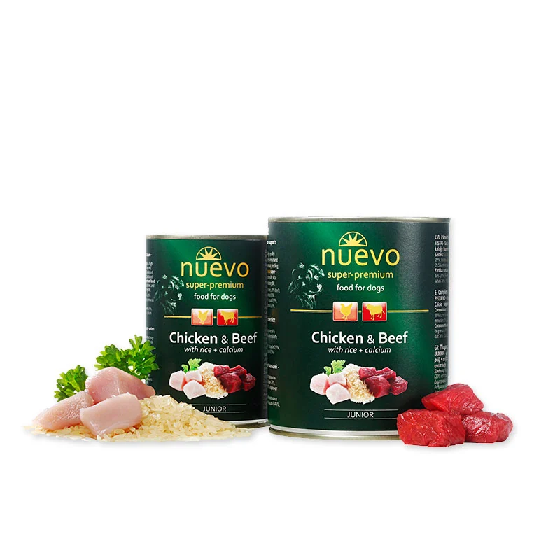 PUPPY SHOP - Nuevo Dog Superpremium hrană umedă pentru căței cu pui și vită, 800 g