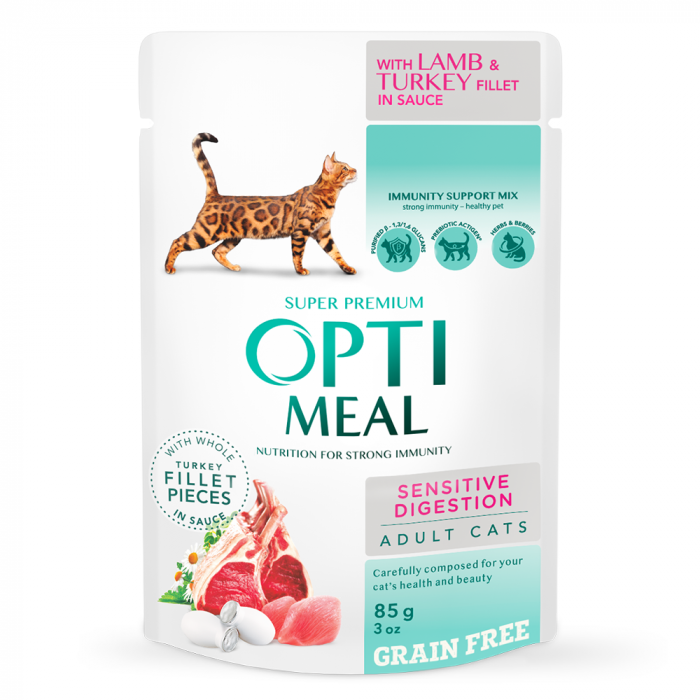 Optimeal Sensitive Hrana umeda pisici adulte Miel si curcan in sos, 85g