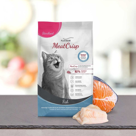 Hrană uscată - Platinum MeatCrisp Sterilised Fish, hrană uscată pentru pisici 3 Kg
