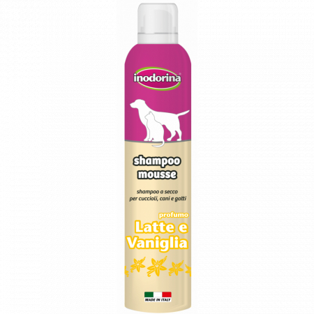 Sampon & Servețele umede - Sampon Inodorina Mousse cu spalare uscata pentru caini si pisici cu Vanilie, 300 ml