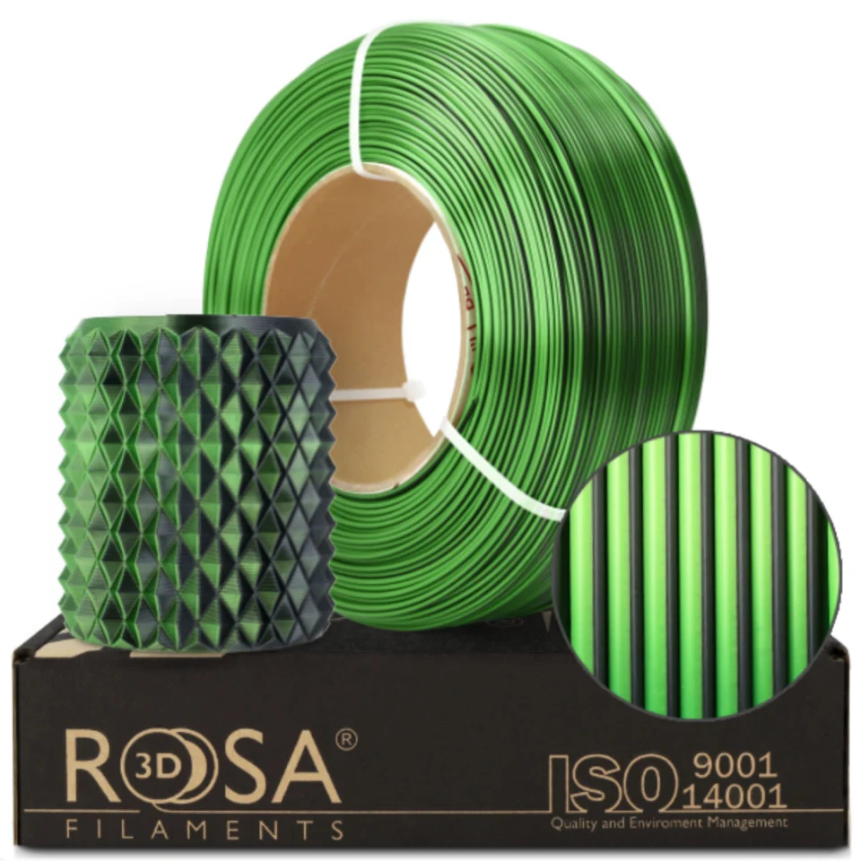 PLA - Filament 1.75 mm ReFill PLA Magic Silk Mistic Green Verde Negru 1Kg