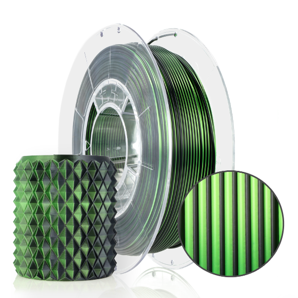 PLA MAGIC SILK - Filament 1.75 mm ReFill PLA Magic Silk Mistic Green Verde Negru 300g