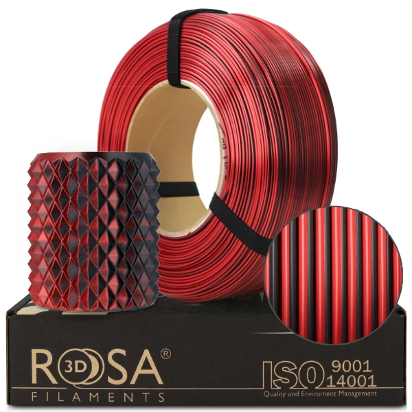 PLA MAGIC SILK - Filament 1.75 mm ReFill PLA Magic Silk Mistic Red Rosu Negru 1Kg