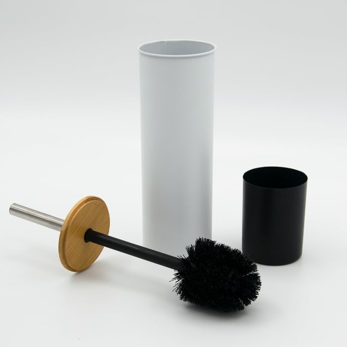 Perie de toaleta YODA, metal bambus, 40 cm, alb,