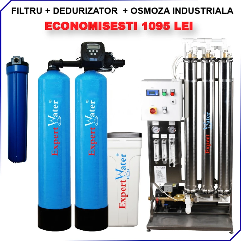 Osmoza inversa - Kit Osmoză Inversă + Dedurizator 100 duplex Clack + Filtru pentru Spălătorii auto 8 rampe - 1000 l/h