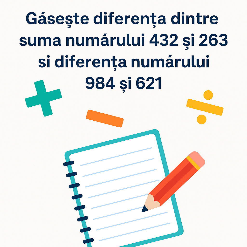 Gaseste diferenta dintre suma numerelor 432 si 263 si diferenta numerelor 984 si 621.