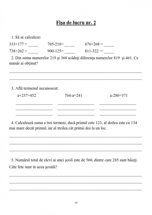 Set Adunarea si Scaderea clasa 2 pentru copii cu rezolvari incluse [5]