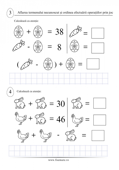 Set clasa 3 pentru copii cu Termenul Necunoscut si Ordinea Operatiilor [3]