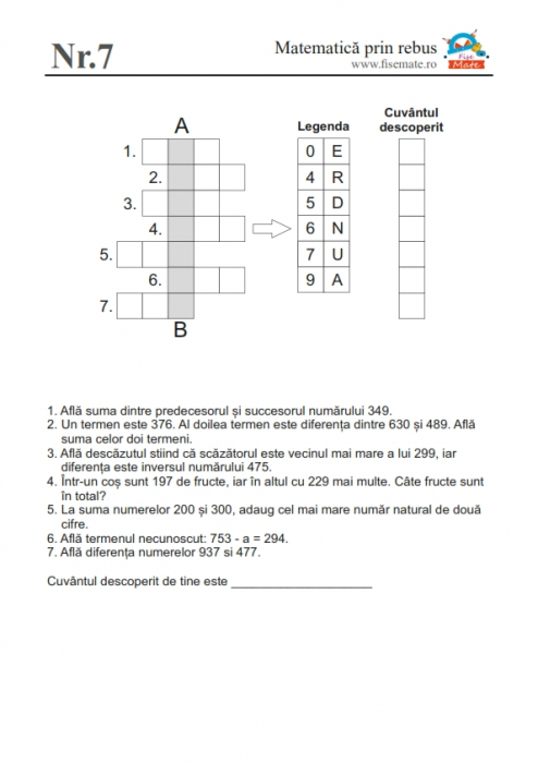 Set recapitulare matematica clasa 2 pentru copii cu rezolvari incluse [5]