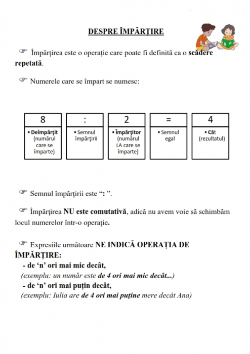 Caiet clasa 2 pentru copii Impartirea cu teorie exercitii si probleme [2]