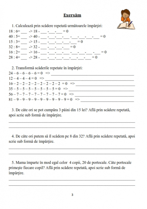 Caiet clasa 2 pentru copii Impartirea cu teorie exercitii si probleme [4]