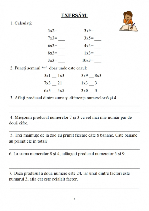 Caiet clasa 2 pentru copii Inmultirea cu exercitii si probleme incluse [7]