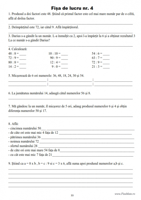 Caiet clasa 3 pentru copii Inmultirea si Impartirea cu exercitii si probleme [9]