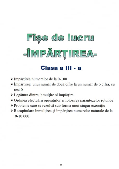 Set clasa 3 pentru copii Inmultirea si Impartirea cu exercitii si probleme [3]