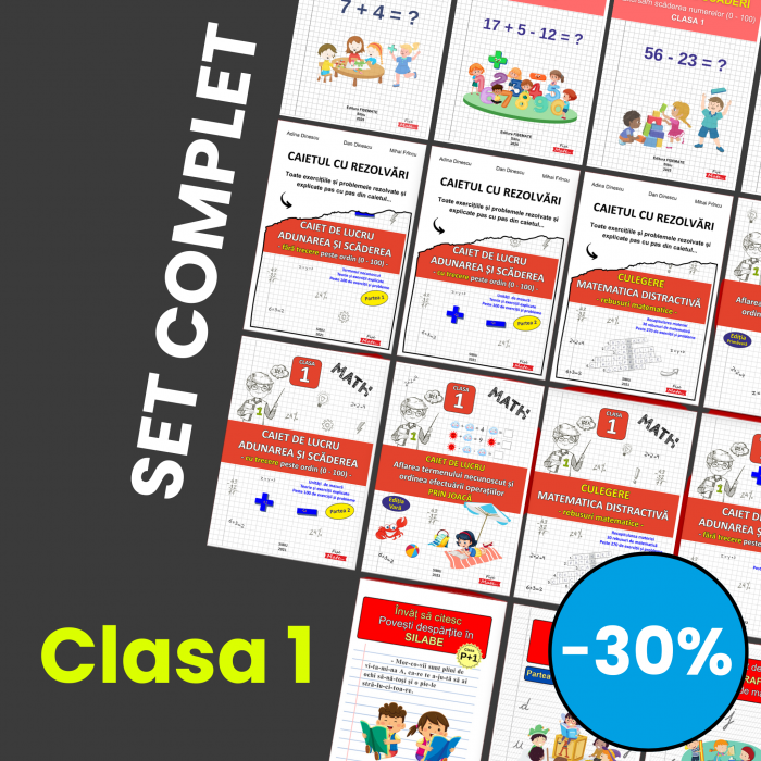 SET COMPLET ,   Recapitulare Matematica si Romana Clasa 1   15 caiete tiparite