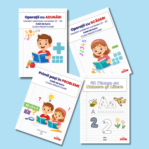 CLASA PREGATITOARE - Set clasa pregatitoare: Adunari, Scaderi, Probleme, Numere, Litere