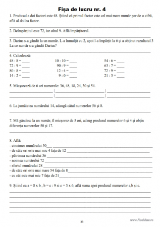 Set clasa 3 pentru copii Inmultirea si Impartirea cu exercitii si probleme [8]