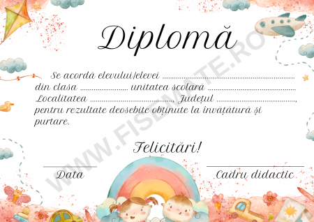 Diploma de premiere pentru copii cu design colorat si modern