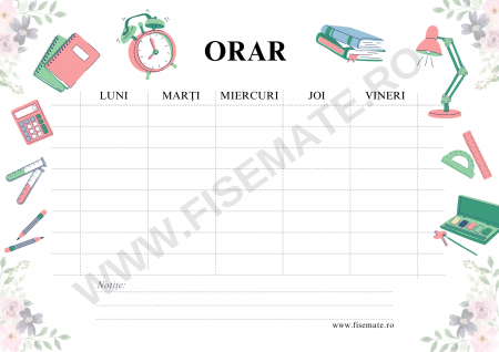 Rechizite - Orar scolar pentru elevi cu spatiu de completat si design atractiv