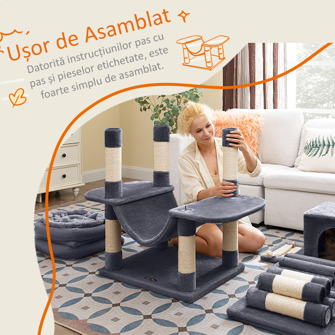 Ansamblu de joaca pentru pisici, 206 cm Gri [6]