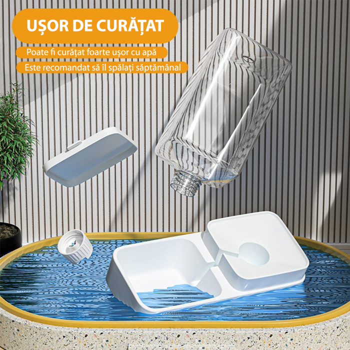 Dispenser de apa si mancare pentru caini si pisici, set 2 in 1, cu capacitate mare si dozare precisa, nontoxic, usor de curatat, 3.8L, Set, Alb, Fish & Paws ® [8]