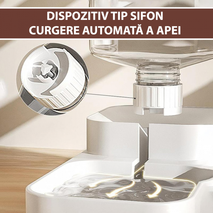 Dispenser de apa si mancare pentru caini si pisici, set 2 in 1, cu capacitate mare si dozare precisa, nontoxic, usor de curatat, 3.8L, Set, Alb, Fish & Paws ® [4]