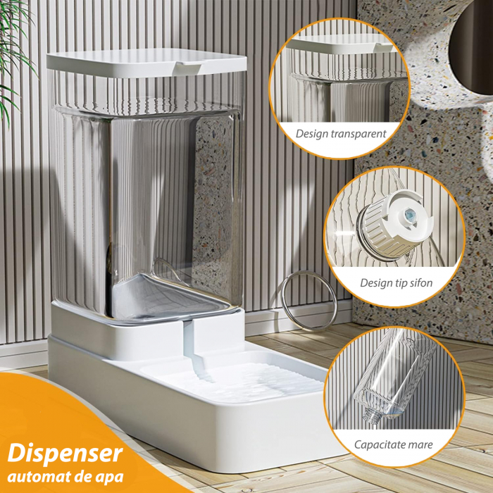 Dispenser de apa si mancare pentru caini si pisici, set 2 in 1, cu capacitate mare si dozare precisa, nontoxic, usor de curatat, 3.8L, Set, Alb, Fish & Paws ® [9]