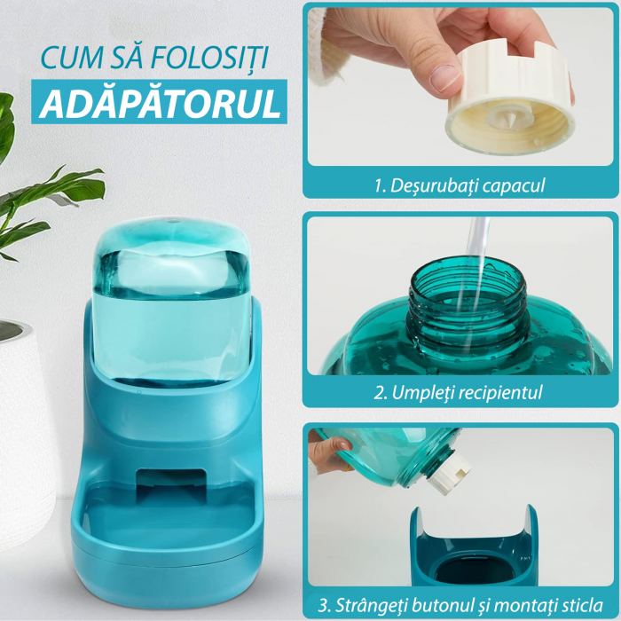 Dispenser de apa si mancare pentru caini si pisici  Fish & Paws ®,  set 2 in 1, cu capacitate mare si dozare precisa, nontoxic, usor de curatat, 3.8L, Set, Albastru [3]