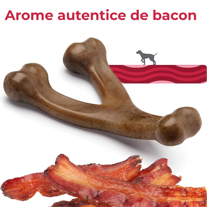 Jucarie de mestecat pentru caini, forma de os, aroma de bacon [2]