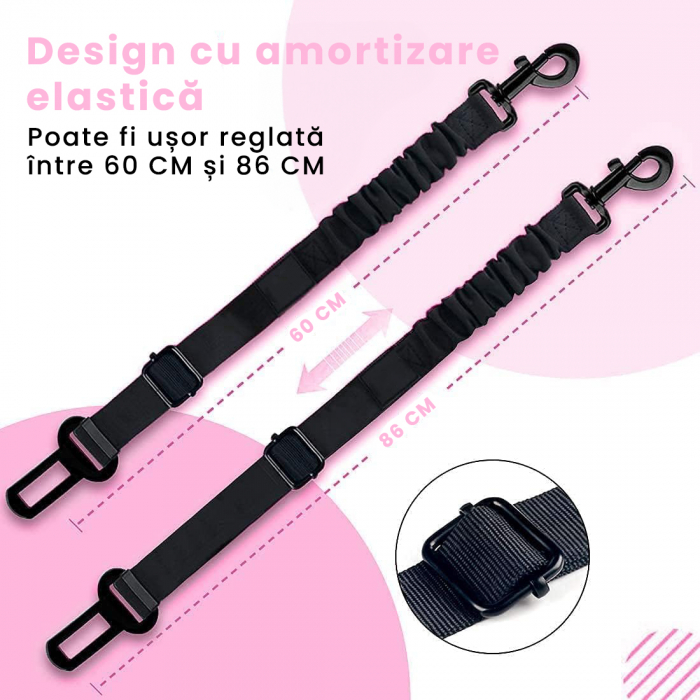 Lesa cu centura de siguranta pentru caini sau pisici, Negru si Roz [2]