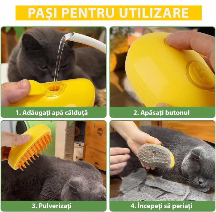 Perie pentru animale de companie cu aburi - Galben [5]
