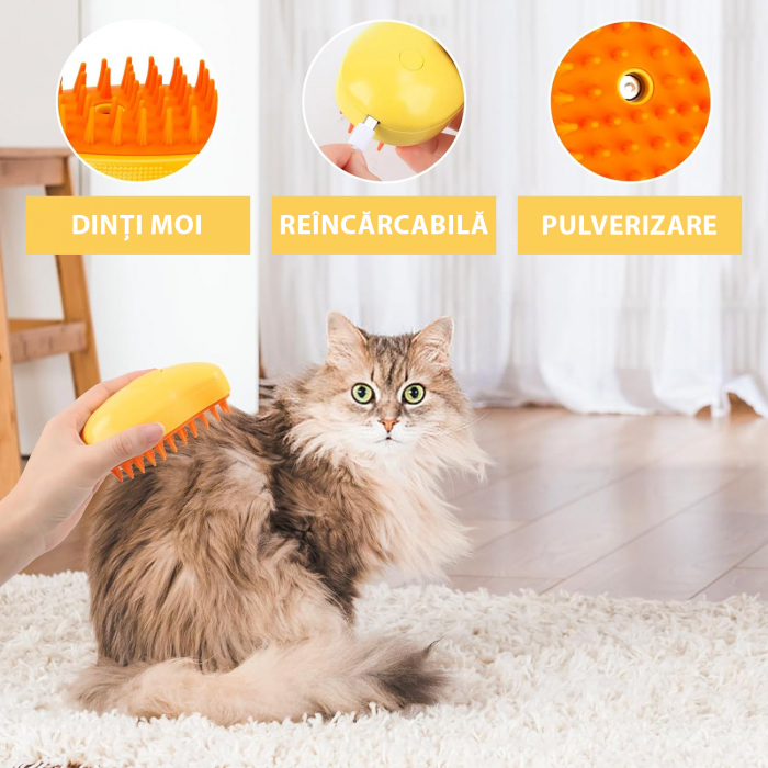Perie pentru animale de companie cu aburi - Galben [4]
