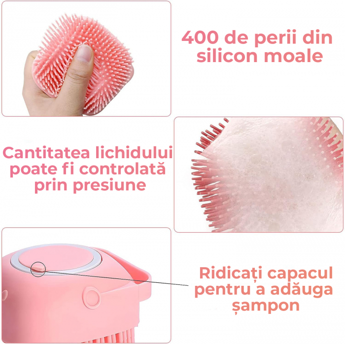 Perie de spalat pentru caini si pisici cu rezervor - roz [4]
