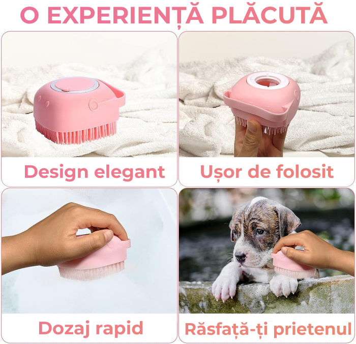 Perie de spalat pentru caini si pisici cu rezervor - roz [2]
