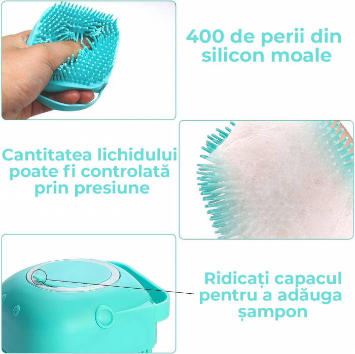 Perie de spalat pentru caini si pisici cu rezervor - albastru [4]