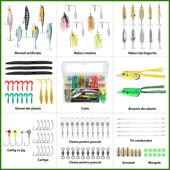 Set 102 momeli artificiale si accesorii pentru pescuit [8]