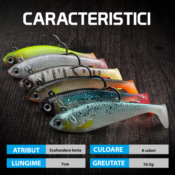 Set 6 naluci din silicon cu carlig jig, culori realistice [4]