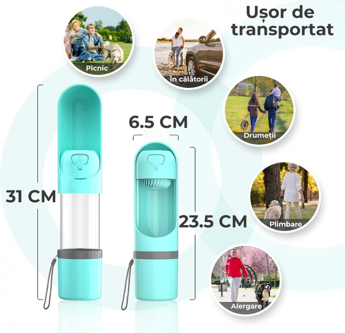 Sticla portabila de apa pentru caini si pisici, 2 in 1 [8]